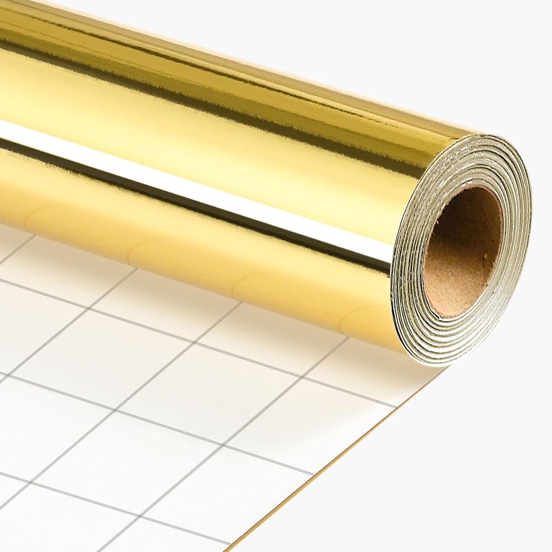 Merture Gold Wrapping Paper Roll - 17 In X 16.4 Ft(23.3 sq.ft.) Metallic Gold Solid Color Gift Wrap with Grid Cutting Lines for Christmas, Wedding, Birthday, Valentines Day, Mothers Day, Baby Shower - Image 1